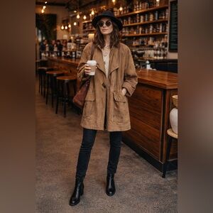 Revecca 1980's Suede Leather Embossed Coat 24 PTP
